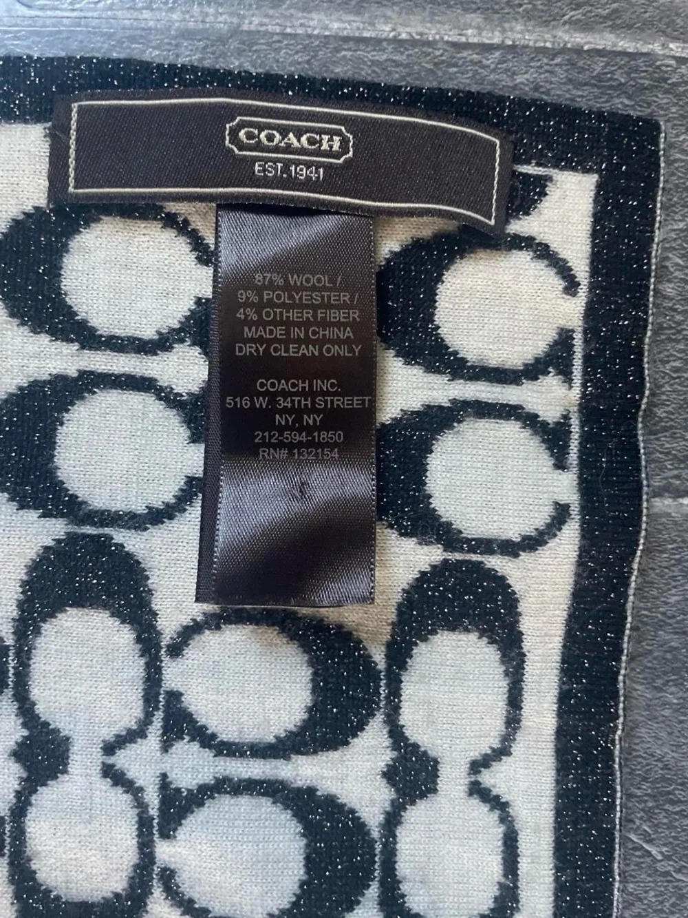 Coach Black & White Signature 'C' Logo Scarf